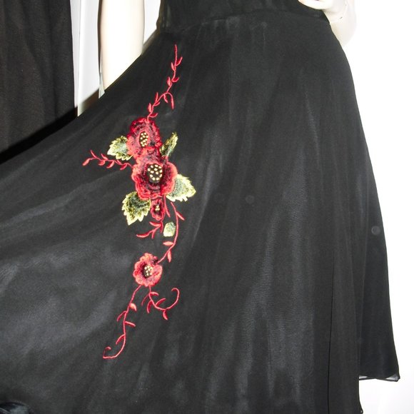 Lapis,black cocktail,party,pure 100% silk,cowl neck,red embroidery,floral,Unique - Picture 5 of 9